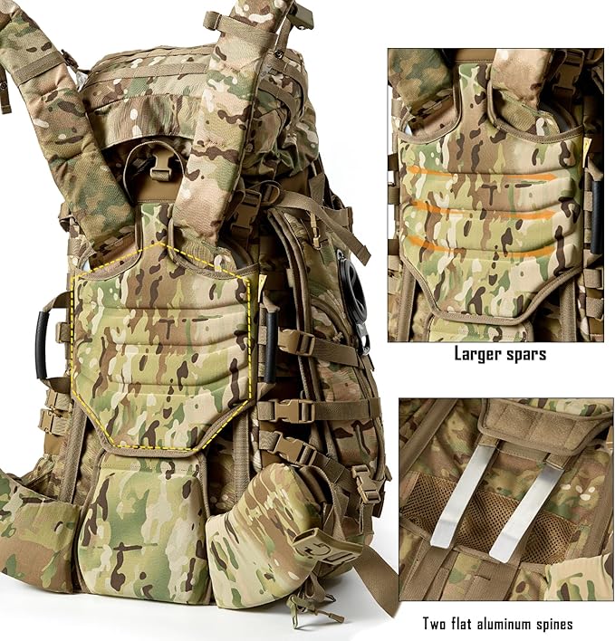 MT Military Army Large Rucksack with Detacheable Assault Backpack Hydration Pack Shoulder Straps and Waist Belt Metal Frame | Detacheable Hydration Pack Shoulder Straps Waist Belt Metal Frame
