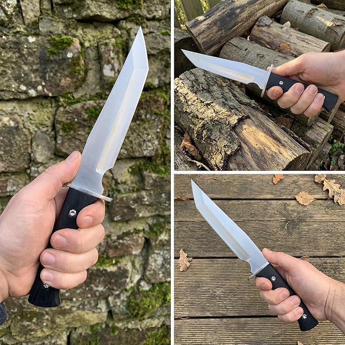 12.7 Fixed Blade Survival Knife with Sheath - High Hardness Quenched Stainless Steel Outdoor Knife - Classic Solid Wood Handle Spine - Professional Utility Tool for Camping Hunting &amp Bushcraft