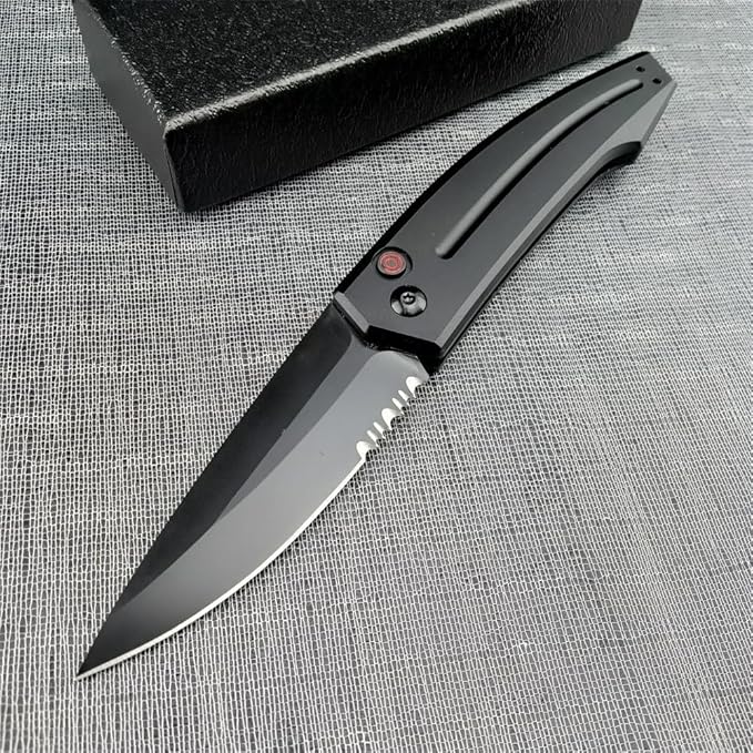 3.31'' D2 Steel Blade Aluminum Handles Manual Opening Folding Knife with Pocket Clip Camping EDC Tools Survival Knives Christmas Gift for Men and Women (Black Serrated Blade)