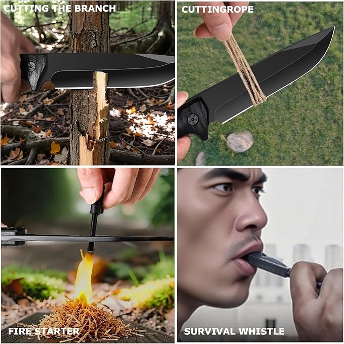 Survival Knife with Fire Starter and Kydex Sheath10.16 Full Tang Fixed Blade Hunting Knife with G10 Handle for BushcraftOutdoorHuntingFishingCamping