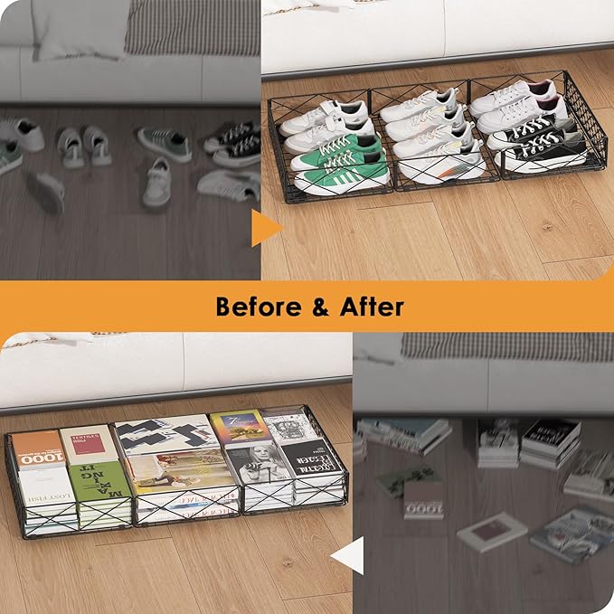 NADAMOO Large Under Bed Storage with Wheels Low Profile Rolling Under Bed Storage ContainersFoldable Metal Under the Bed Organizer Bins for Bedroom2 Packs