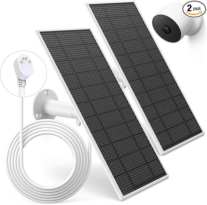 2Pack Premium Solar Panel for Google Nest Camera5W Camera Solar Panel Charger with 13.1Ft Fast Charging Cable Work for Google Nest Cam Battery(No Camera) Outdoor &amp IndoorIP66 Waterproof