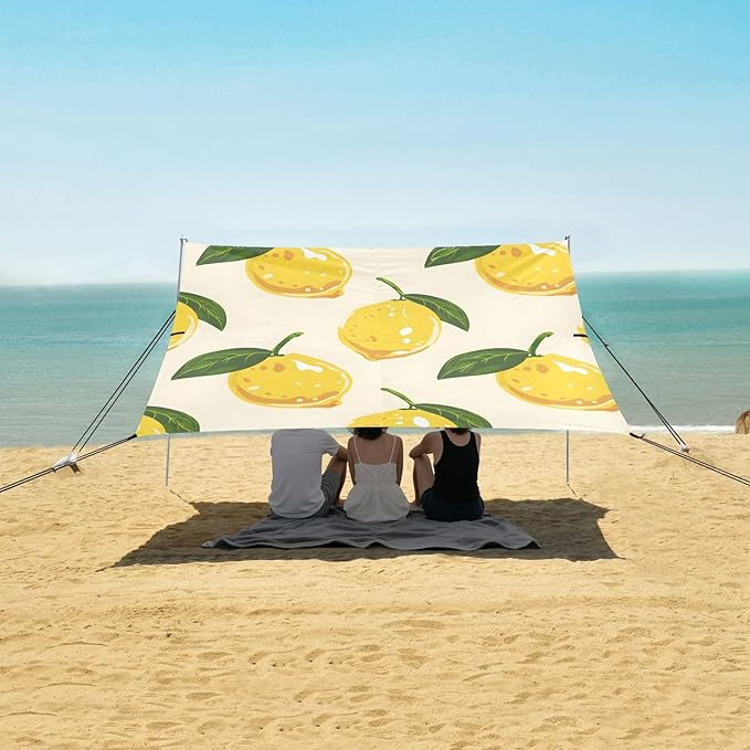 ALAZA Yellow Lemon Beach Tent Sun Shelter Portable Canopy Sunshade for Outdoor Camping Picnics Backyard Fun 10x9 ft