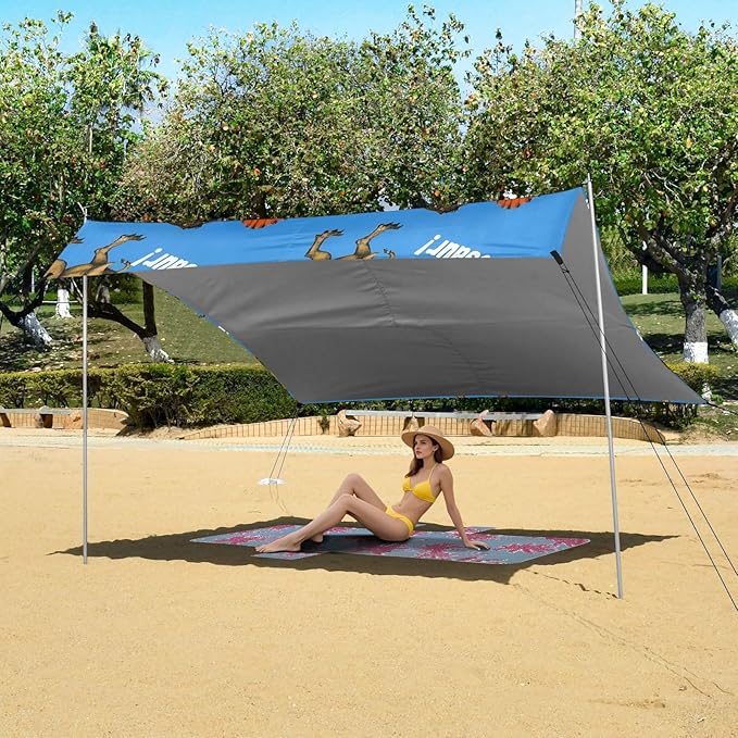 ALAZA Cool Dinosaur Dino Blue Beach Tent Sun Shelter UPF50+ Protection Beach Shade Canopy w/ 4 Sandbags for Outdoor Camping Fishing Backyard Fun Picnic 10x9 ft