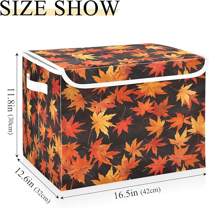 Storage Bins with Lids and HandlesYellow Maple Storage Box Storage Basket with Cover Collapsible Organizer Containers for Home Closet Shelves