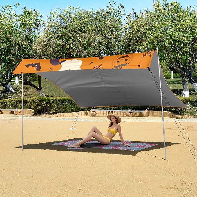ALAZA Ghost Pumpkin Pattern Beach Tent Sun Shelter Portable Canopy Sunshade for Outdoor Camping Picnics Backyard Fun 10x9 ft