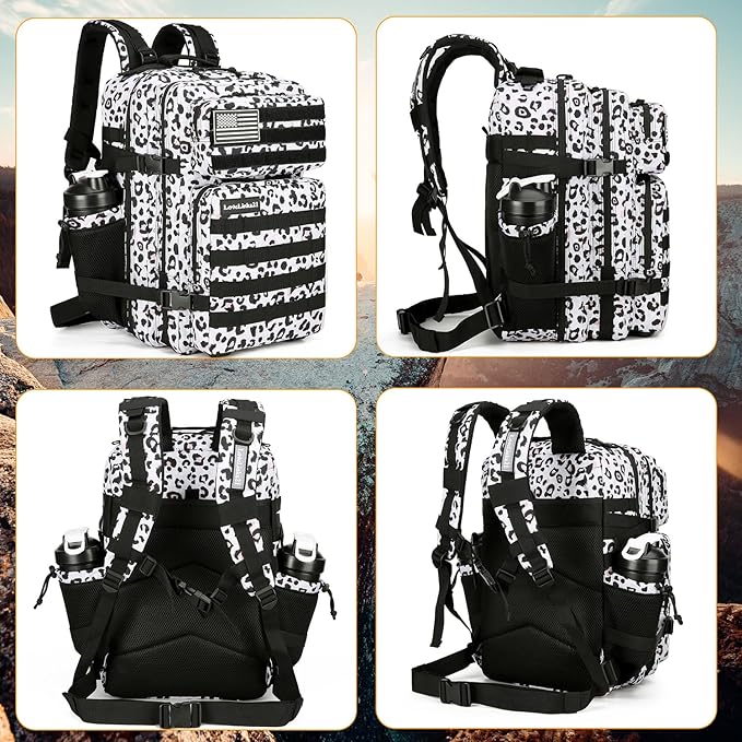Lovelinks21 25L Tactical Backpack Military Tactical Backpack for Men and Women Small Assault Pack Outdoor Travel Hiking Camping Rucksack with Molle Webbing (White Leopard)