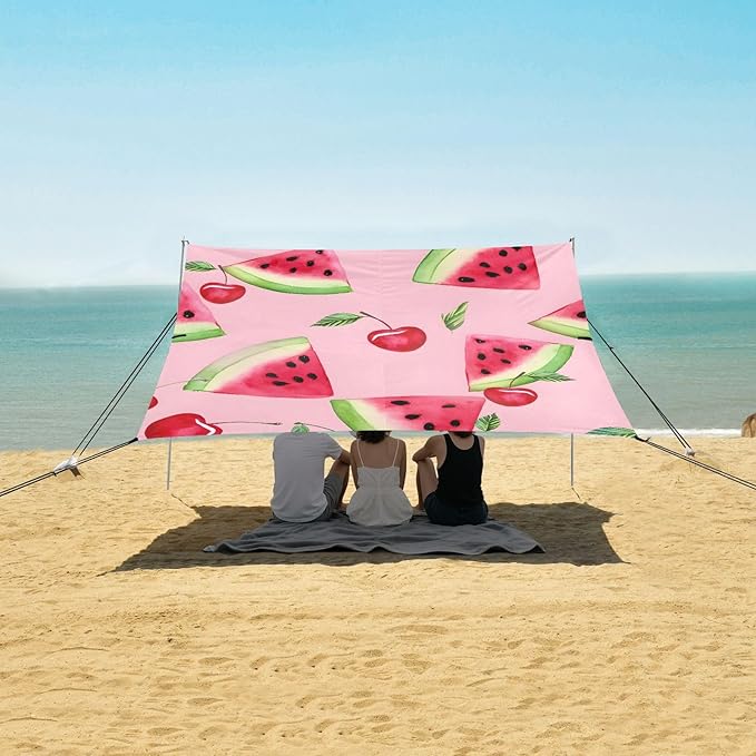 ALAZA Watermelon and Cherry Pattern Beach Tent Sun Shelter Portable Canopy Sunshade for Outdoor Camping Picnics Backyard Fun 10x9 ft