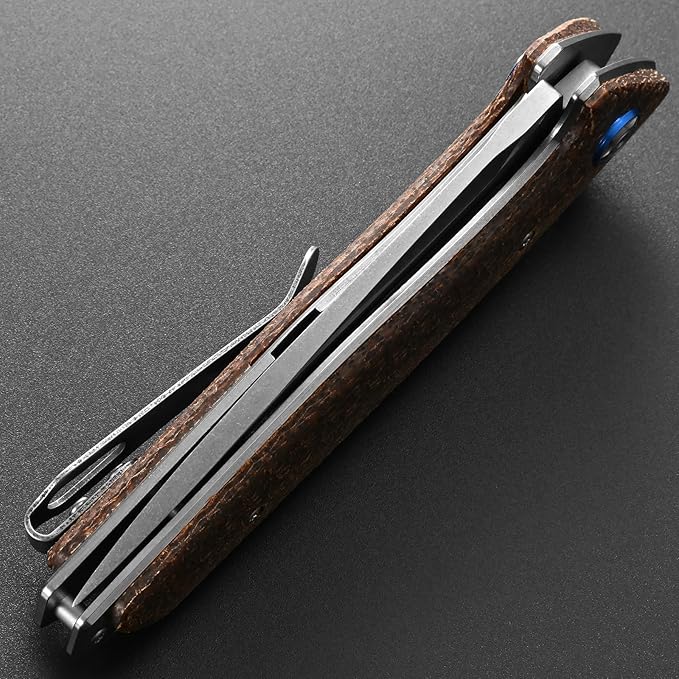 Eafengrow EF972 Folding Knife D2 Steel Blade Micarta Handle Pocket Knife Folder for Outdoor Camping Hiking Working EDC Tool Knife(Brown)