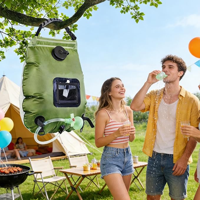 Solar Camping Shower - 5 Gallon Portable Bag Head with Hose Included Camp Bath Pouch with Solar Heating Outdoor Shower 20L Capacity Portable Showers for Beach Indoor Cabin