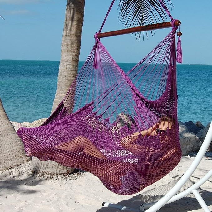 Large Caribbean Hammock Chair - 48 Inch - Polyester - Hanging Chair - Purple