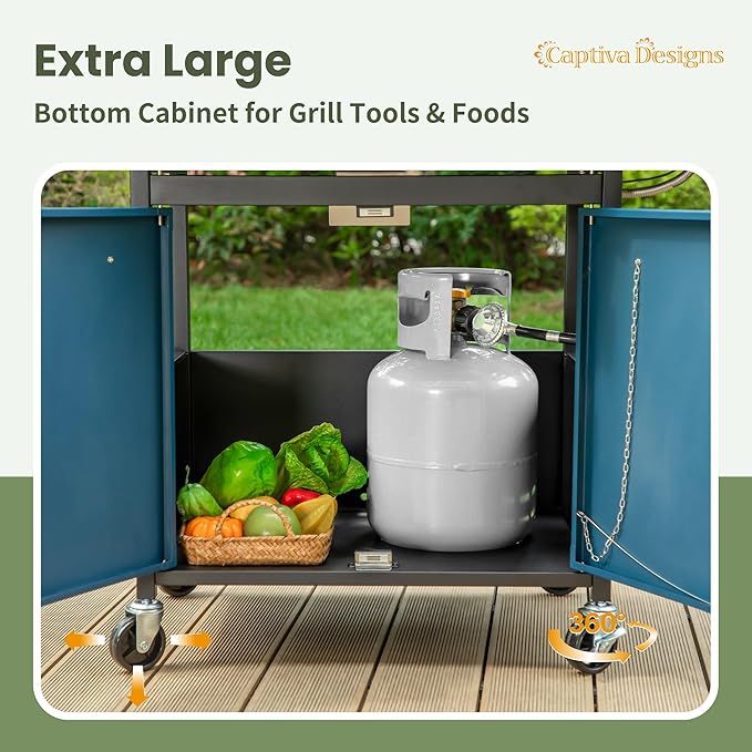 Captiva Designs 4-Burner Propane Gas BBQ Grill with Side Burner &amp Porcelain-Enameled Cast Iron Grates 42000 BTU Output Barbeque Grill for Outdoor Cooking Kitchen and Patio Backyard Barbecue Blu