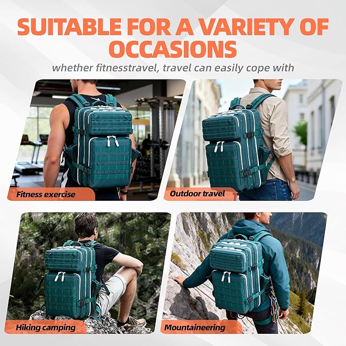 LUPU TACTICAL 45L Backpack for Men and Women 3 Days Assault Pack Outdoor Travel Hiking Camping Rucksack with Molle Webbing (Blacklish Green)
