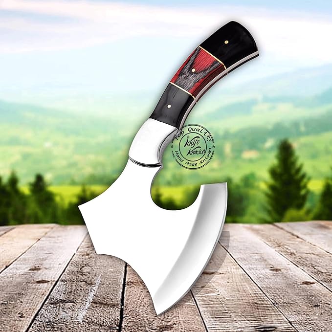 Handmade Stainless Steel Camping Hatchet Axe Hunting Knife 10.50 Full Tang Small Axe Camp Hatchet with Leather Sheath Survival Hatchet Tomahawk Axe for Outdoor Bushcraft Hiking KKH-42