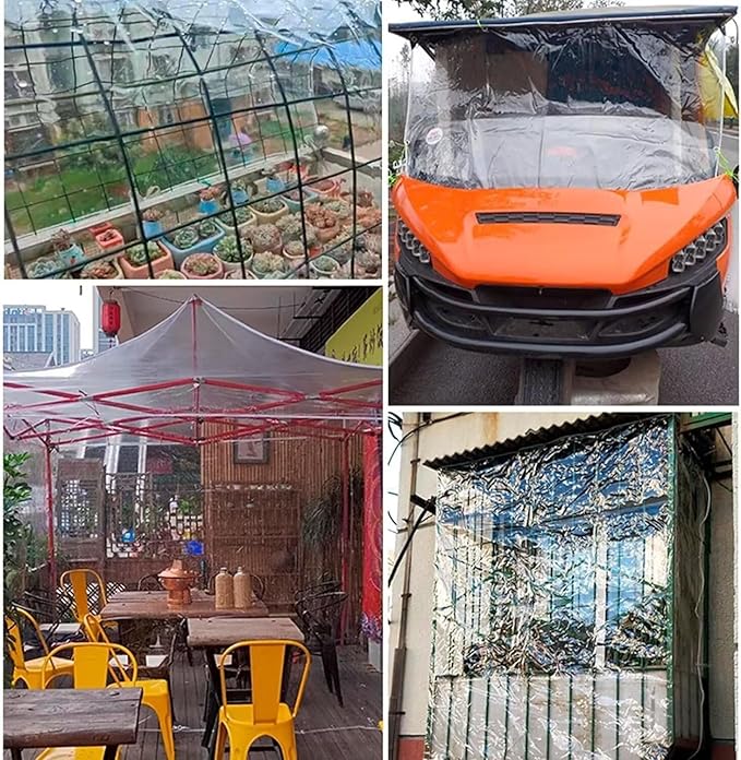 10 'x 16' Clear Vinyl Tarp Heavy Duty PVC Waterproofwith Grommets and Cable TieThick and Tear-Resistant Camping Patio Rain or Sun Shelter Cars Tarpaulin Home Garden Outdoor Use