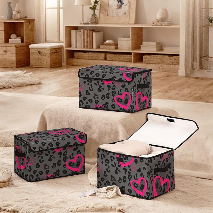 Stackable Storage Bins with LidsCloset Organizers Fabric Box for Home and OfficeBlanket Clothes OrganizersUnder Bed Storage Containers 3 Pack.