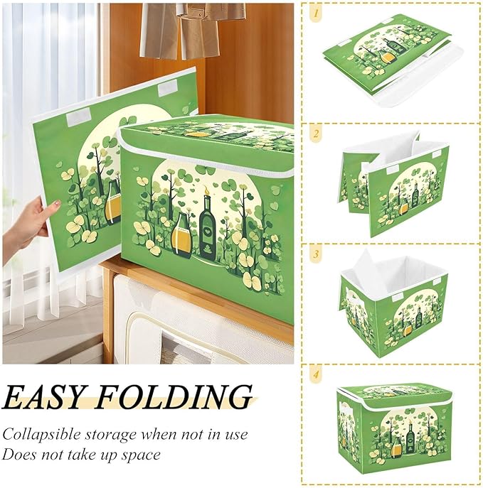 Christmas Storage Baskets with Lids Celebration Collapsible Bins Stackable Fabric Linen Baskets Closet Organizer Container 16.5x12.6x11.8
