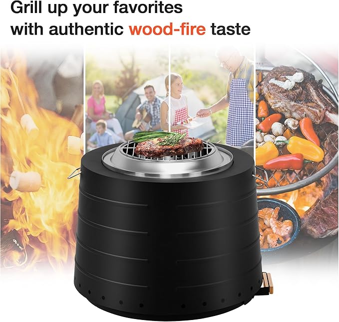 HOMREST 20” Smokeless Firepit with Removable Ash Pan 304 Stainless Steel Outdoor Fire Pit for Outside Wood Burning Portable Fire Pit for Patio Camping Backyard