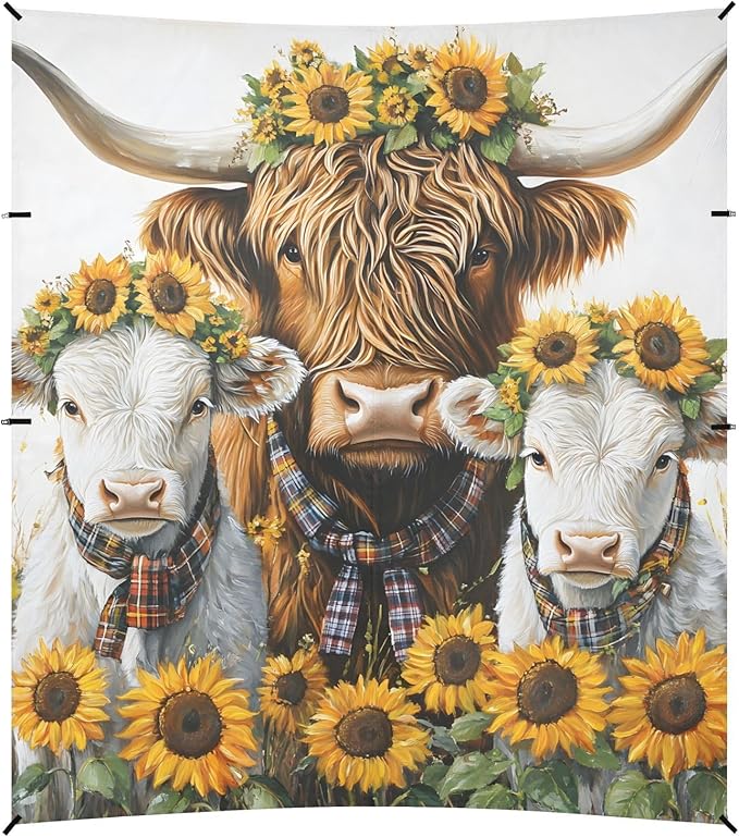 ALAZA Three Highland Cattle Sunflowers Beach Tent Sun Shelter Portable Canopy Sunshade for Outdoor Camping Picnics Backyard Fun 10x9 ft
