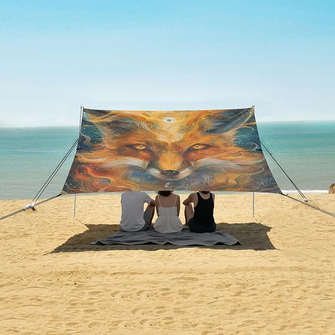 ALAZA Fox Face Beach Tent Sun Shelter Portable Canopy Sunshade for Outdoor Camping Picnics Backyard Fun 10x9 ft