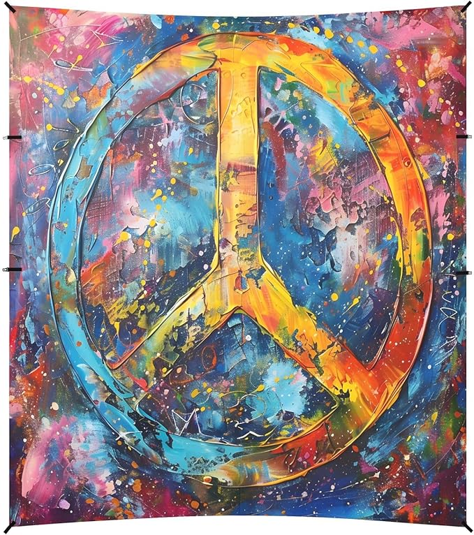 ALAZA Rainbow Peace Sign Beach Tent Sun Shelter UPF50+ Protection Beach Shade Canopy w/ 4 Sandbags for Outdoor Camping Fishing Backyard Fun Picnic 10x9 ft