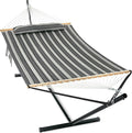 GAFETE 2 Person Hammock with Stand for Outside Heavy Duty Steel Stand Double 55inch Hammocks Large Removable Pillow Storage Bags Max 475 lbs Capacity (Mountain Mist Gray)