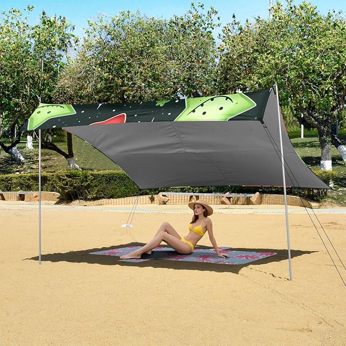 ALAZA Red Green Star Beach Tent Sun Shelter Portable Canopy Sunshade for Outdoor Camping Picnics Backyard Fun 10x9 ft