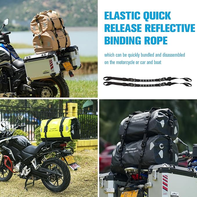 WILD HEART Waterproof Motorcycle Duffel Bag PVC500D Double-bottom With Rope Straps and Inner Pocket 40L 66L 100L for Kayaking Camping BoatingMotorcycle