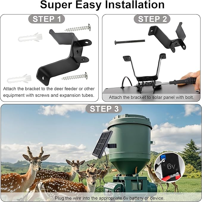 6V Solar Panel for Deer Feeder4.5W High Efficiency Solar Panels Outdoor Waterproof IP65Wall Mounted Kit and Alligator Clips Tracking Cameras Fish Feeders 6V Rechargeable Battery