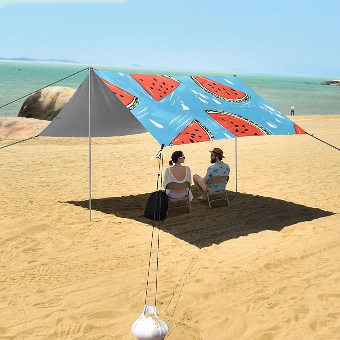 ALAZA Red Watermelon on Blue Pattern Beach Tent Sun Shelter Portable Canopy Sunshade for Outdoor Camping Picnics Backyard Fun 10x9 ft