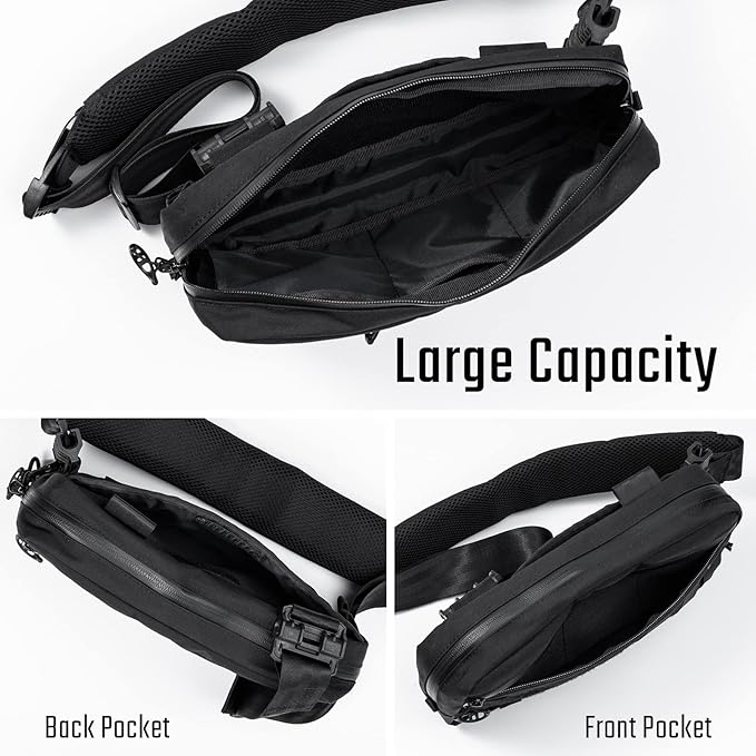 TACTICAL_GEEK Cache L3 EDC Sling Bag Chest Lightweight Shoulder Daypack 500D Nylon Travel Hiking Concealed Carry Crossbody Bag Tactical Backpack Hiking Ambidextrous Strap Black