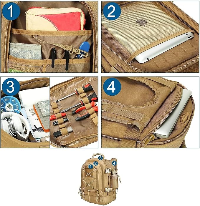Military Tactical Backpack 3 Day Pack Expandable Backpack Army Daypack for Hiking Gym Sport Camping (Tan)
