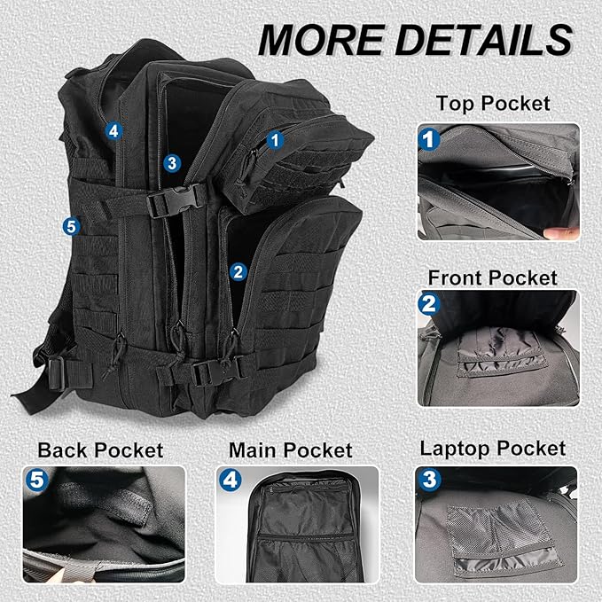HEMSO Military Tactical Backpack 45L Outdoor Assault Survival Travel Backpack Waterproof Suitable for Hunting Hiking &amp Camping and Other Outdoor Activities