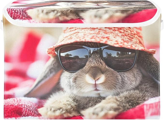 Storage Cube with Lid Rabbit on Beach Print 16.5×12.6×11.8 IN Collapsible Large Capacity Foldable Storage Basket Bin Organizer