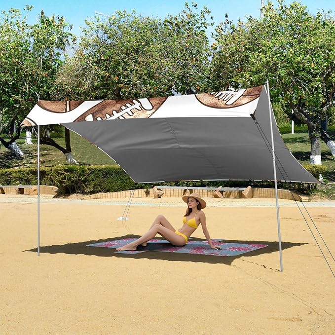 ALAZA Football Brown Helmet Pattern Beach Tent Sun Shelter Portable Canopy Sunshade for Outdoor Camping Picnics Backyard Fun 10x9 ft