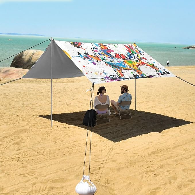 Funny Dragon1 Beach Cabana UPF50+ Protection Waterproof Shade Sun Shelter with Sand Pockets for Backyard and Camping