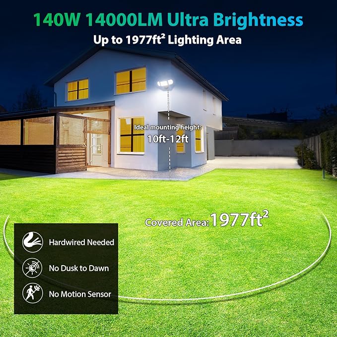 iMaihom 140W Flood Lights Outdoor 14000LM Ultra Bright LED Flood Light Outdoor 3 Adjustable Heads Security Lights IP65 Waterproof Outside Flood Light 6500K Floodlight for Yard Garage Court (Brown)