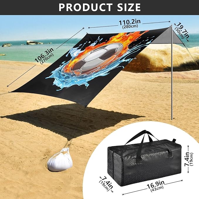 ALAZA Football Water and Fire Collide Beach Tent Sun Shelter Portable Canopy Sunshade for Outdoor Camping Picnics Backyard Fun 10x9 ft