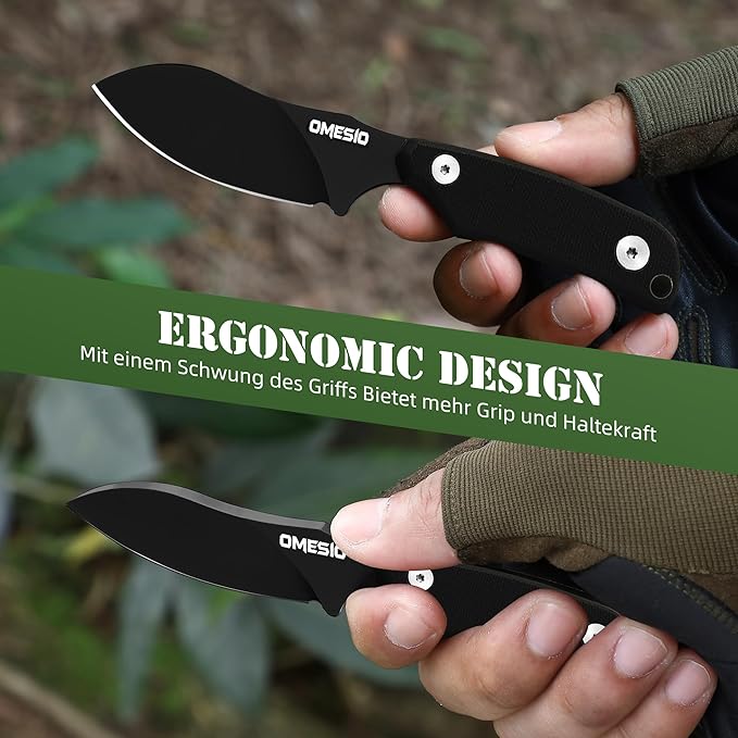Omesio Neck Knife 5.82 Small Fixed Blade Tactical Knife Compact Full Tang EDC Neck Knife with Sheath and Clip Nessmuk D2 Steel G10 Handle Mini Knife Necklace for Outdoor Hiking Camping