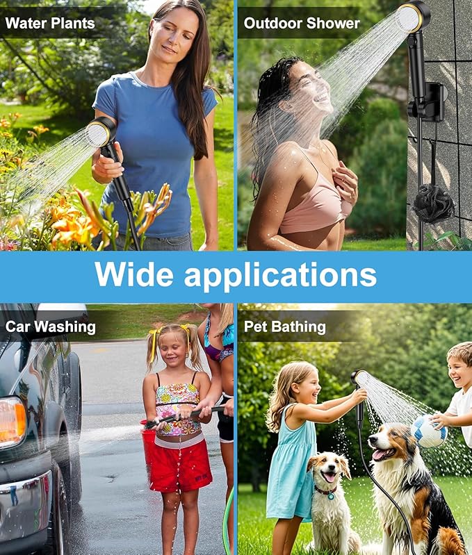 WADEO Portable Shower for Camping 8000mAh Rechargeable Camping Shower Pump with 5 Pressure Levels Fahrenheit Display IPX8 Waterproof for Outdoor Camping Travel Car Washing Pet Bathing