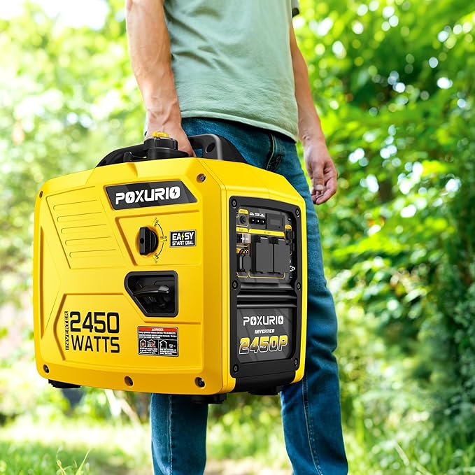 2450-Watt Portable Inverter Generator for Home Use 1.6Gallon Large Fuel Tank Up to 8.3 Hours Use 120V Gas Powered Generator Super Quiet - EPA CompliantYellow