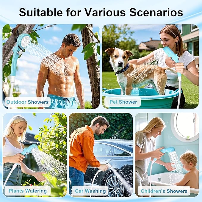 AUTOPkio Portable Camping Shower - Outdoor Camp Shower with Showerhead Sprayer &amp Rechargeable Battery Pump for Camping Travel Hiking Car Washing Pet Bath