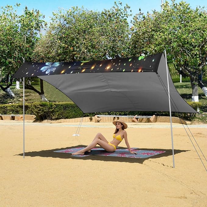 St Patrick's Clovers Glowing Beach Tent Sun Shelter Set UPF50+ UV Protection 10.5 x 9.19 FT Camping Shade Canopy with Sandbags Sand Anchors Carrying Bag and Others