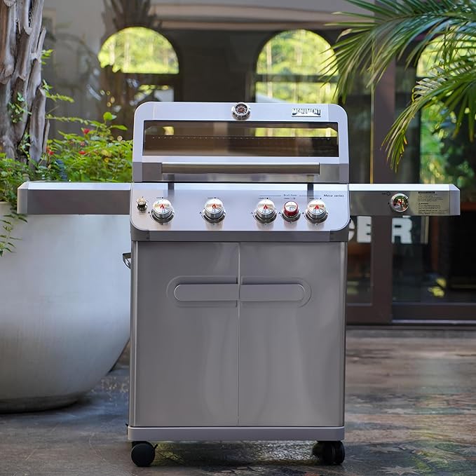 Monument Grills Outdoor Barbecue Stainless Steel 4 Burner Propane Gas Grill 62000 BTU Patio Garden Barbecue Grill with Side Burner Infrared Technology and Knob Controls Mesa415BZ with BBQ Cover