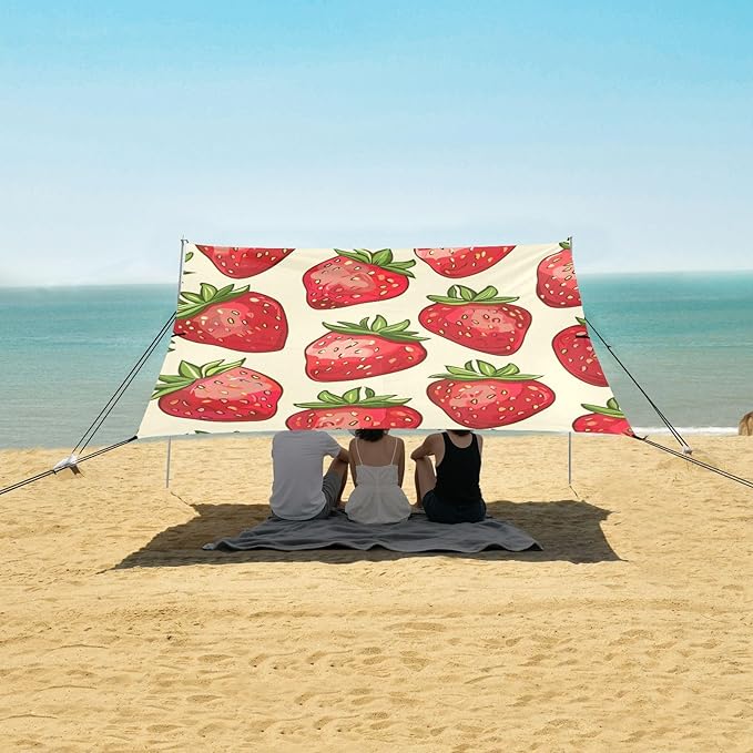 ALAZA Strawberry Seamless on Yellow Beach Tent Sun Shelter Portable Canopy Sunshade for Outdoor Camping Picnics Backyard Fun 10x9 ft