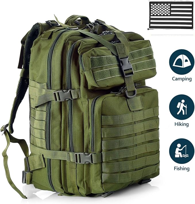 50L Sturdy Nylon Waterproof Fishing Hunting Backpack Outdoor Military Rucksacks Tactical Sports Camping Hiking Bags (Green)