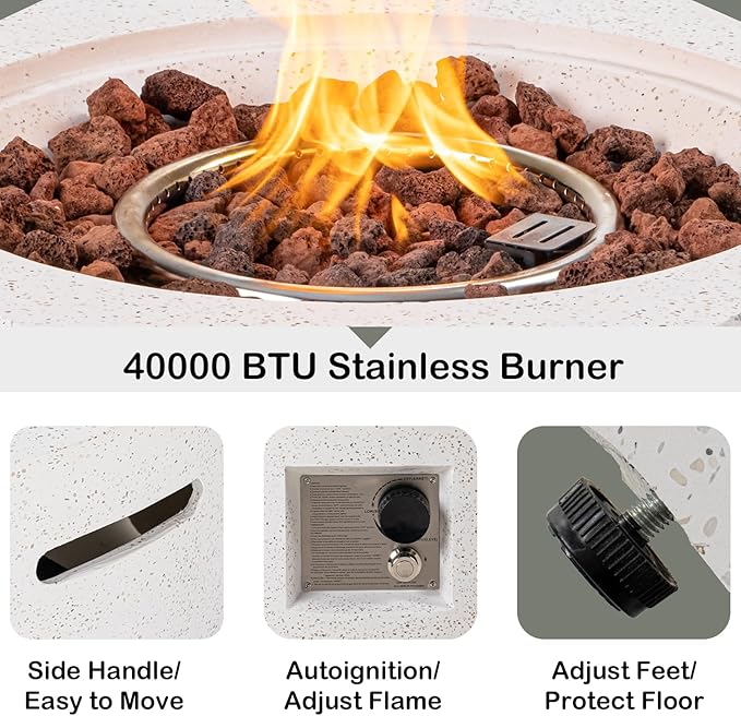 HOMPUS Hexagon Fire Pit Table Outdoor Propane Fire Pit Table w Free Lava Rocks &amp Rain Cover Terrazzo Colorful Fire Pit w Tank Cover Table &amp Wind Guard for Patio Outside