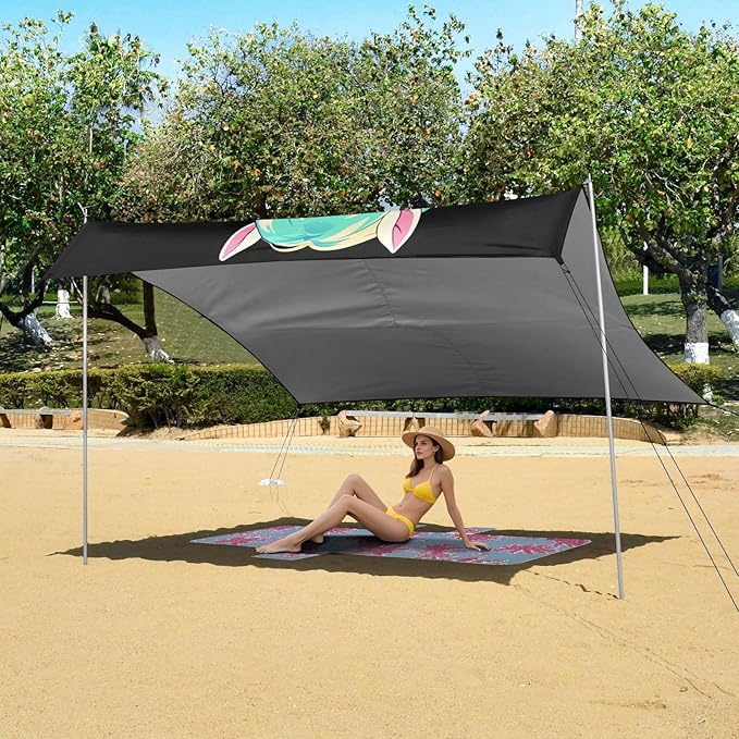 Beauty Alpaca Foldable Beach Tent UPF50+ Water-Resistant Shade Sun Shelter with Sand Shovel for Camping Picnics Backyard