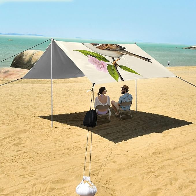 xigua Bird Beach Tent Sun Shelter with Carrying Bag - Silver Coated Oxford Fabric Beach Canopy for Beach Camping Fishing - Includes Windproof Ropes Sandbags &amp Stakes