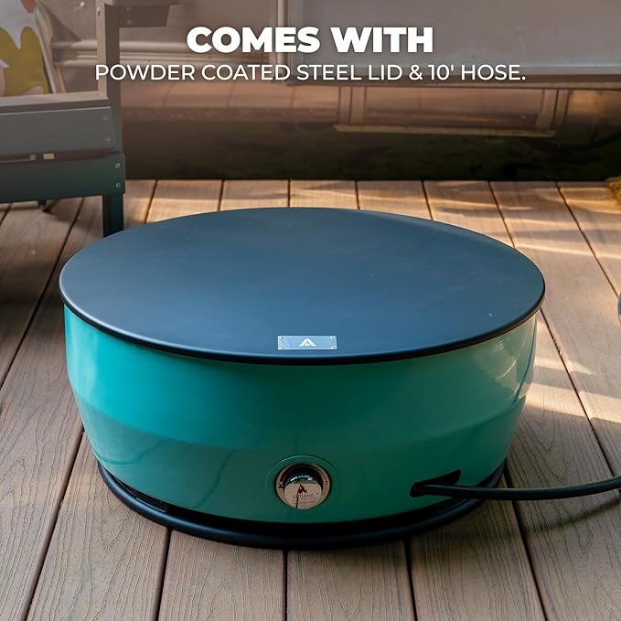 Outland Living Large Outdoor Propane Gas Fire Pit for Outside 60000 BTU/h 24 inch with Lid - Modern Lake Country 800 Fire Bowl Firepit for Patio Blue